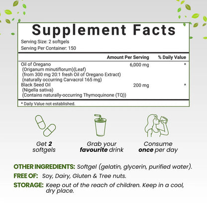 Premium Oil of Oregano for Immune Support & Wellness (300 Softgels)